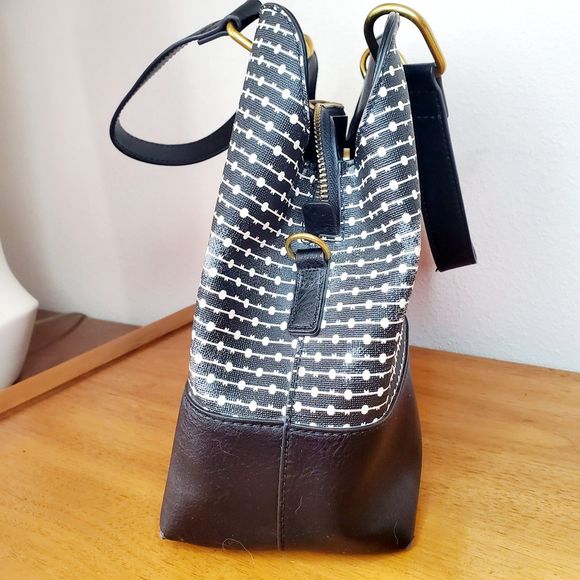 Fossil Lane Satchel Handbag Black Stripe ZB7480080 Casual Tote - Picture 2 of 11